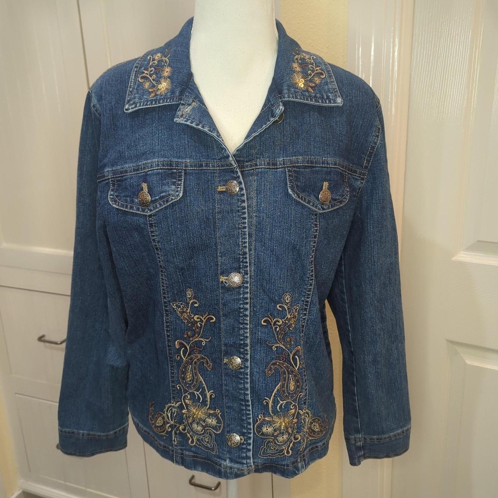 Willow Blue Denim Jacket with Gold Embroidery